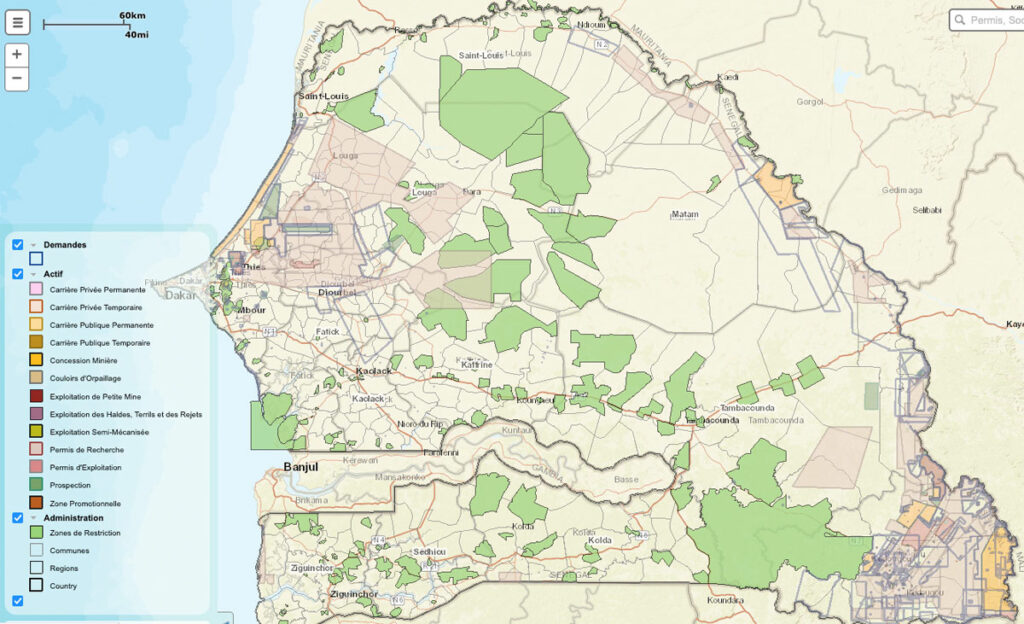 Carte du cadastre minier du Sénégal